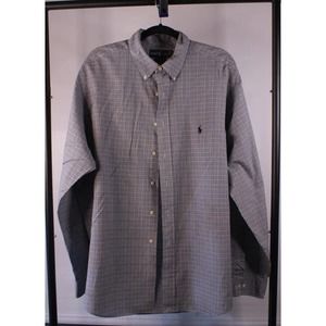 Ralph Lauren Dress Shirt Men's (18)36/37 Blue Plaid Cotton Collared Button-Down